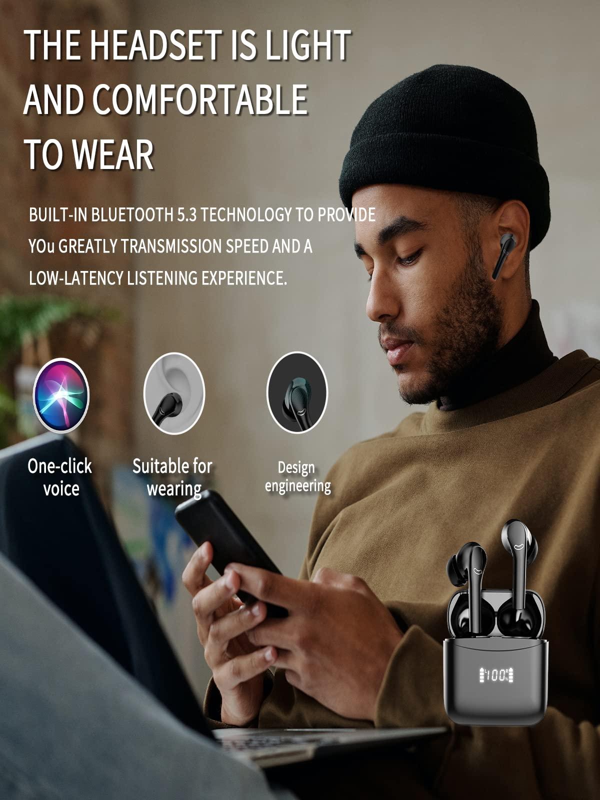 Tai nghe Bluetooth, tai nghe trong tai không dây, tai nghe Bluetooth 5.3, Tai nghe thể thao Bluetooth không thấm nước IPX6, tai nghe không dây thời gian chơi 45 giờ