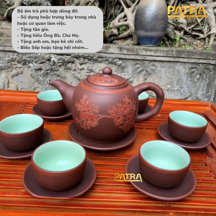Bộ ấm chén uống trà cao cấp , bộ ấm trà Bát Tràng - trường sa nhật nguyệt khác đào hoa