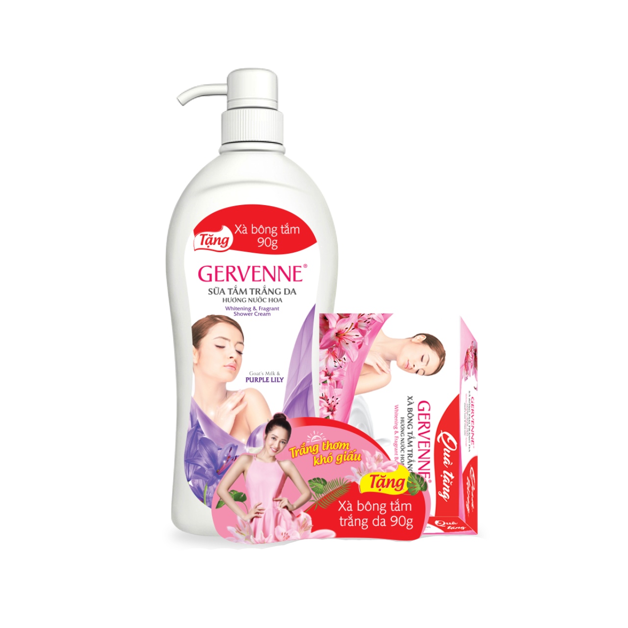 Sữa tắm trắng da Gervenne Purple Lily 450gr - Tặng Soap 90g