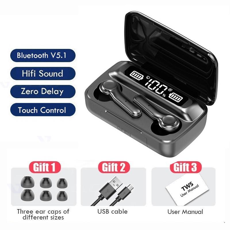 Tai Nghe Không Dây TWS Bluetooth 5.1 2000MAh Thể Thao Chống Thấm Nước Tai Nghe HiFi 9D Bass Stereo Tai Nghe Nhét Tai Có Micro