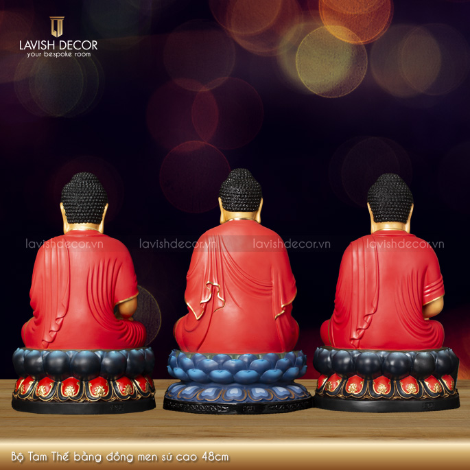 Bộ Tam Thế bằng đồng men sứ cao 48cm