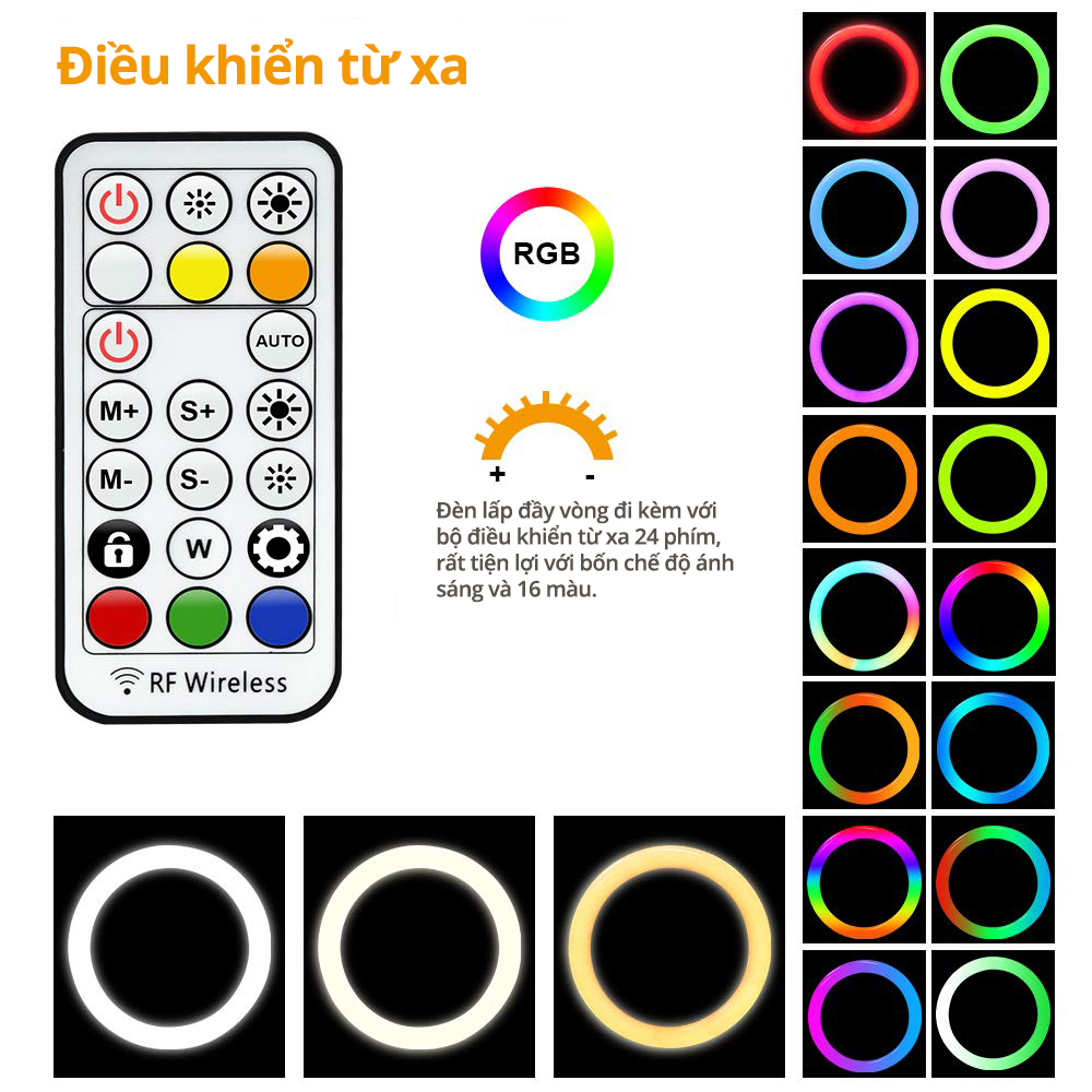 Đèn livestream 13 inch RGB với 19 màu và 9 mức độ sáng, sạc USB, thích hợp để phát trực tiếp, sel