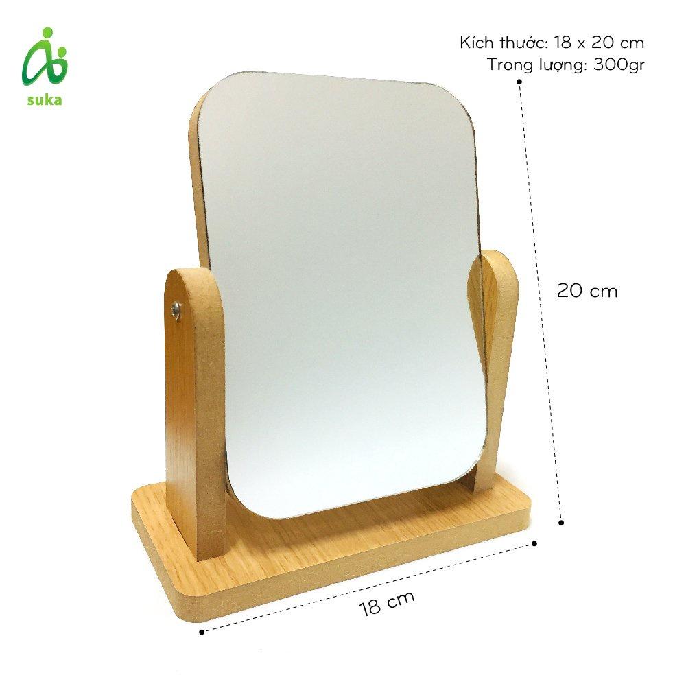 Gương trang điểm-Gương gỗ để bàn đế xoay 360 độ size nhỏ 18x20cm SK