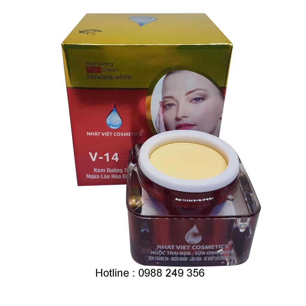 KEM TRẮNG DA NGỪA NHĂN LÃO HÓA SE KHÍT LỖ CHÂN LÔNG NGỌC TRAI ĐEN - SỮA ONG CHÚA V14 NHẬT VIỆT COSMETICS 13G - 20g