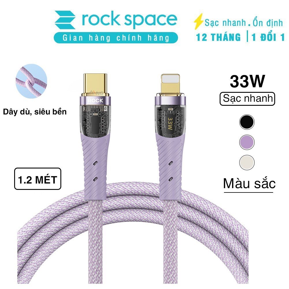 Dây sạc nhanh ip PD 33W Rockspace Z21, typeC to IP sạc nhanh dây dù Hàng chính hãng bảo hành 1 năm 1 đổi 1