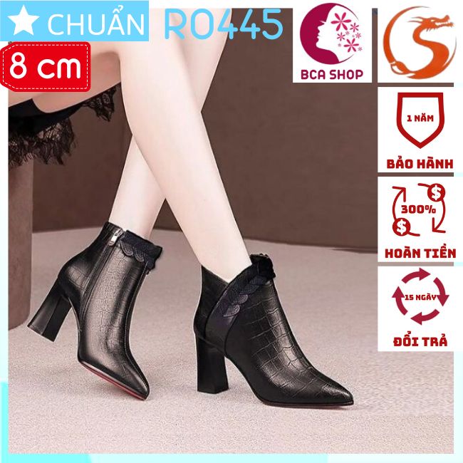 Giày bốt nữ cổ thấp 8p RO445 ROSATA tại BCASHOP có dây kéo nằm má trong, cách điệu bằng dây trái tim - màu đen