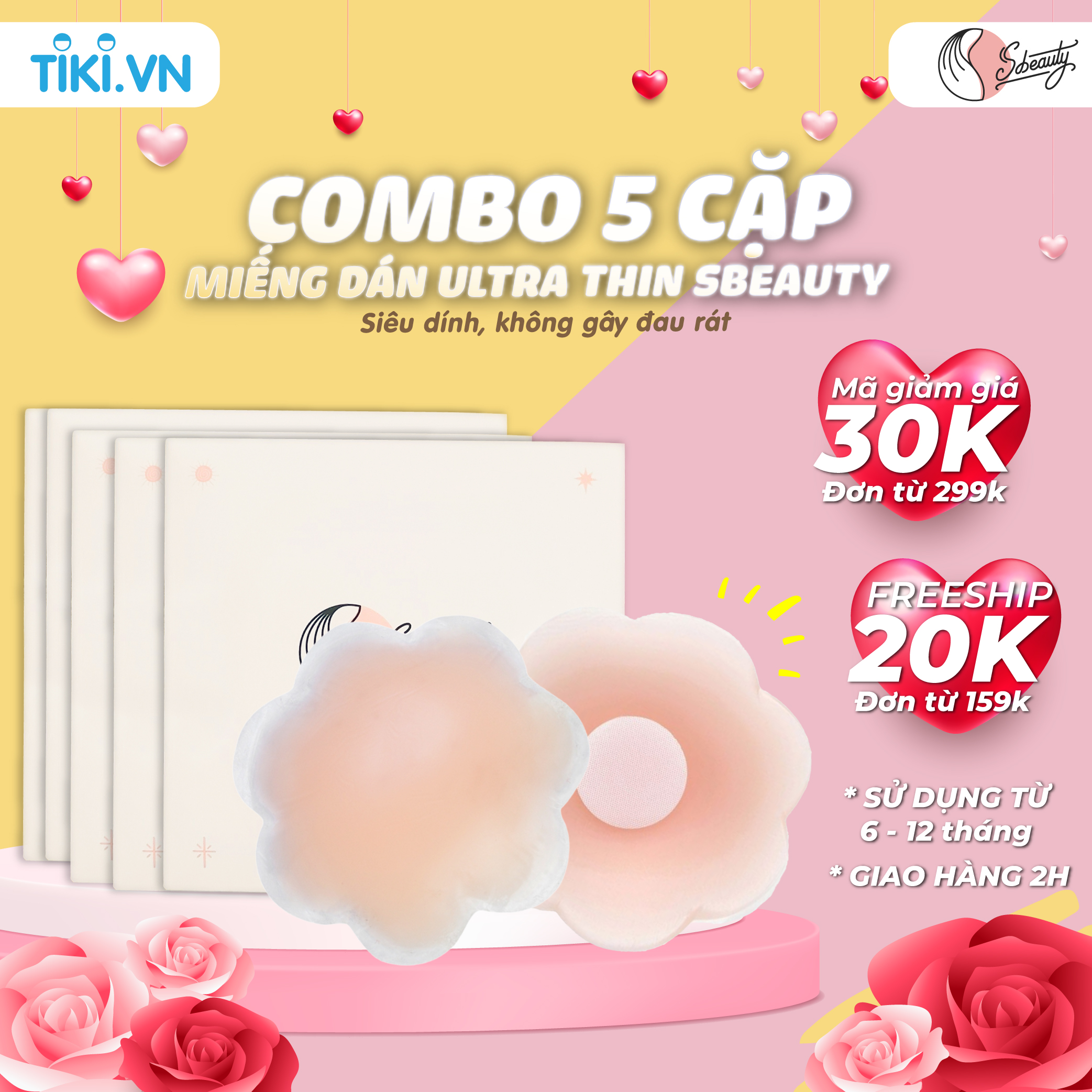 Combo 5 Cặp Miếng Dán Ngực Ultra Thin Silicon Cao Cấp SBeauty, Dán Ngực Siêu Mỏng Siêu Nhẹ Siêu Êm