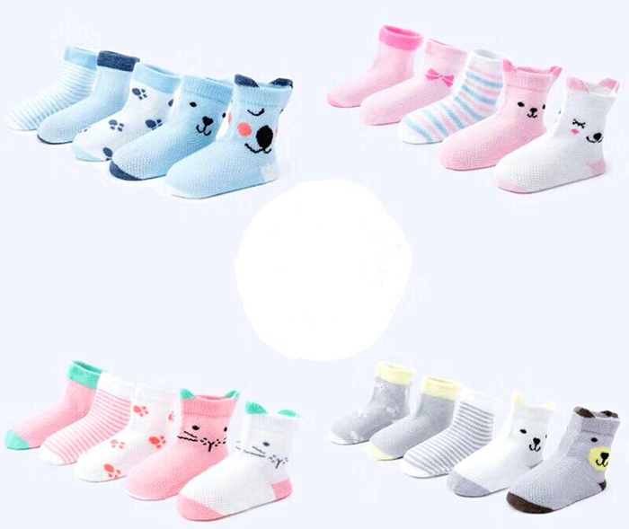 Set 5 đôi tất cổ dài đan lưới cho bé đi thoáng chân cực thích, vớ lưới cổ dài xinh xắn