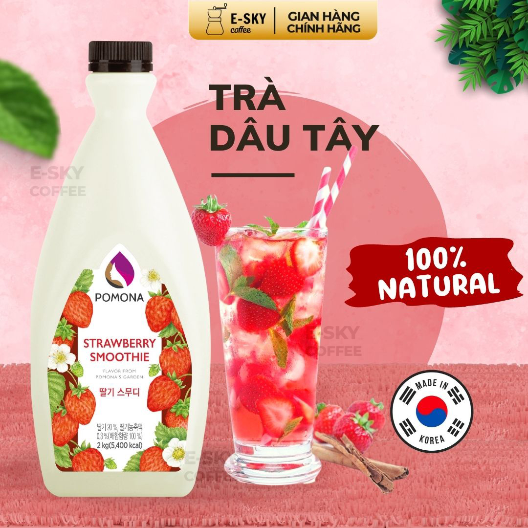 Mứt Dâu Tây Pomona Strawberry Smoothie Pha Chế Hàn Quốc Chai 2kg