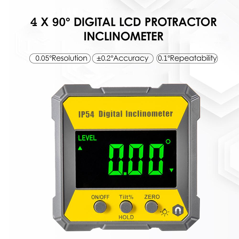 4 x 90 Degrees Digital LCD Protractor Inclinometer Magnetic 0.2° Accuracy Angle Finder Level Box IP54 Electrical Levelling Instrument for Woodworking Machinery Auto Repair