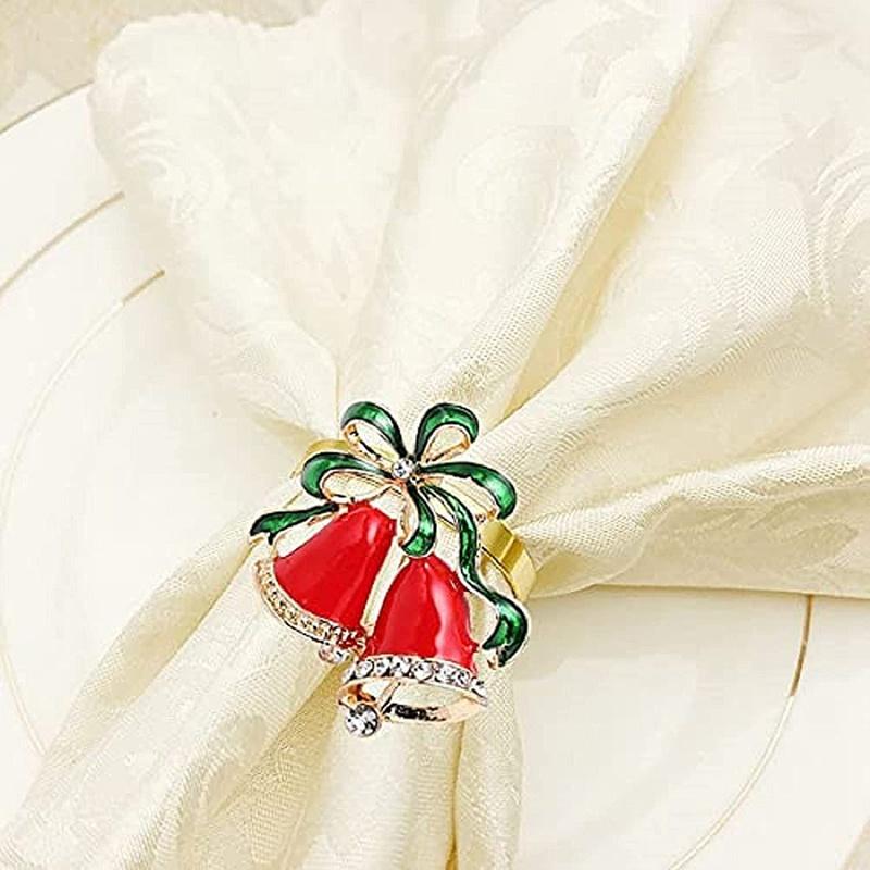Christmas Bell Napkin Ring,Xmas Napkin Ring Holders for Dinning Table Parties Wedding Everyday, Table Accessories 6Pcs