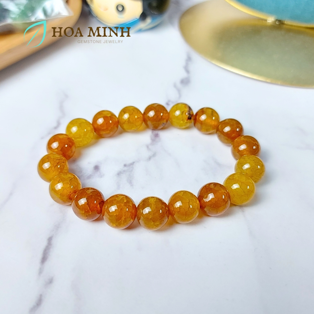 Vòng tay phong thủy đá Mã Não vân rồng vàng mật ong size hạt 10 li