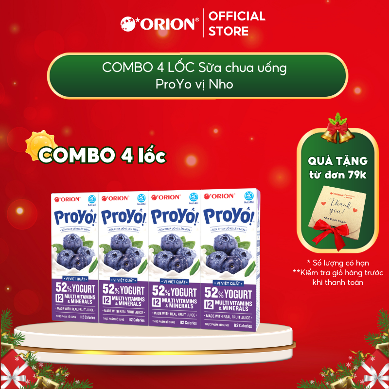 COMBO 4 LỐC Sữa Chua Uống ORION ProYo vị Việt Quất 180ML