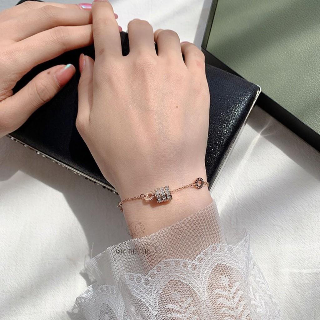 Lắc Tay Titanium Cao Cấp Dây Mảnh Mặt Hình Trụ Đính Đá - Trang Sức Bền Không Gỉ Phong Cách Hàn Quốc Cá Tính