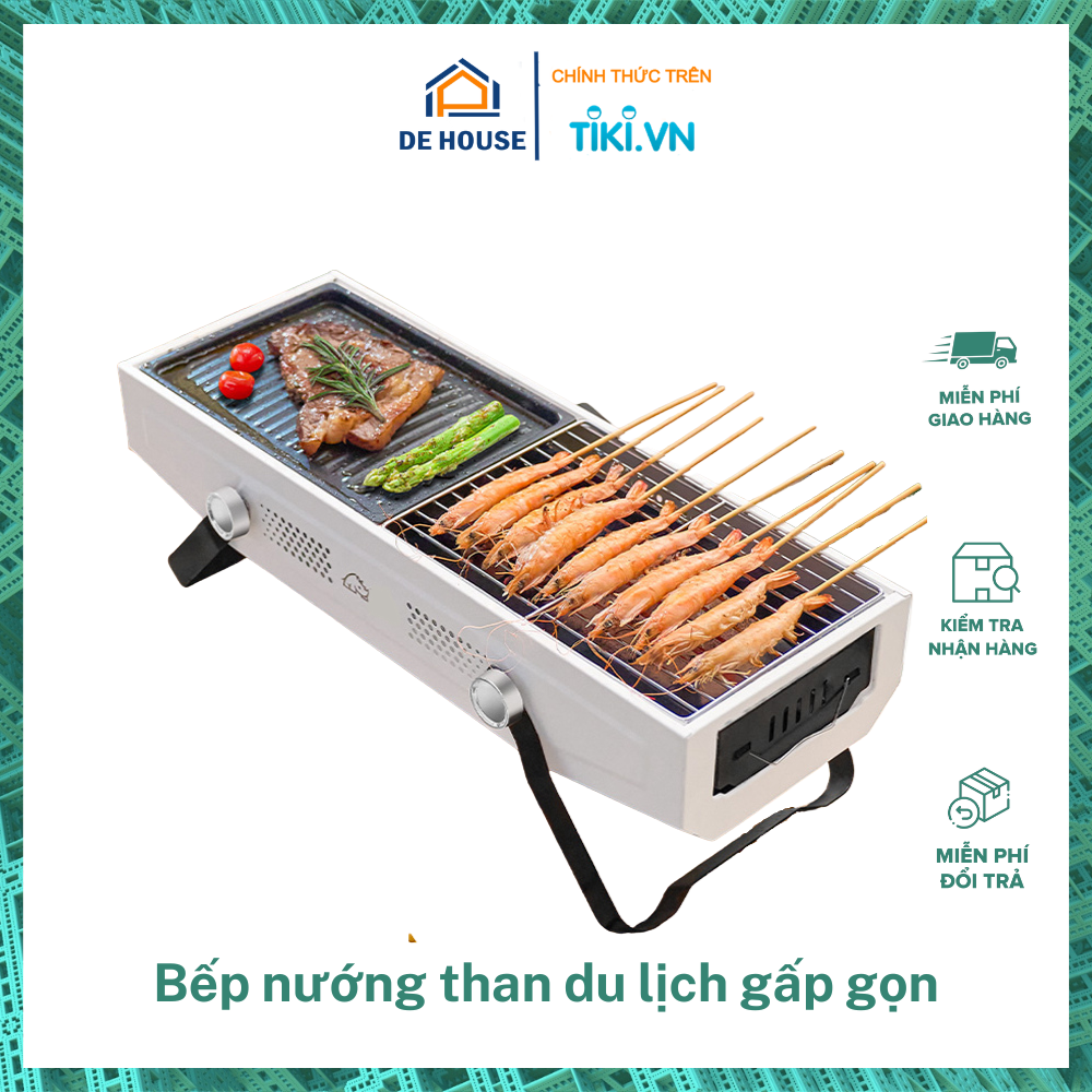 Bếp Nướng Than Hoa Ngoài Trời Không Khói Nhỏ Gọn- Bếp Nướng BBQ Du Lịch Gấp Gọn Kèm Vỉ Nướng