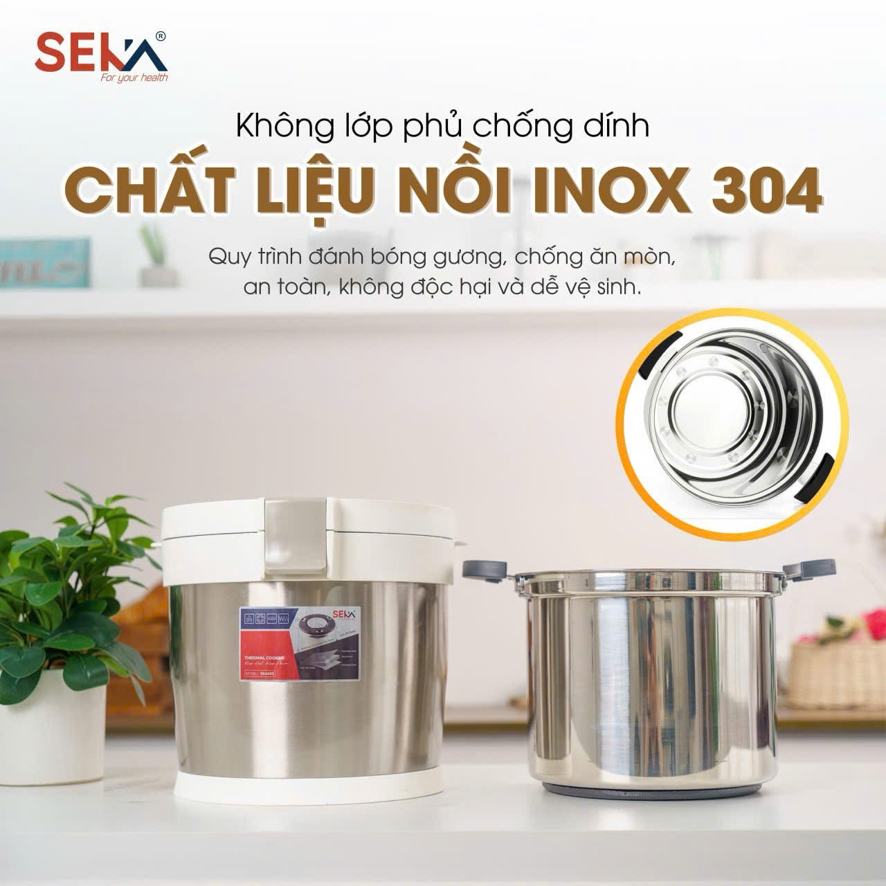 Nồi Ủ Chân Không SEKA SK6630 Dung Tích 7L inox304 Giữ Nhiệt Đến 24h Siêu Tiết Kiệm Nhiên Liệu - Hàng Chính Hãng
