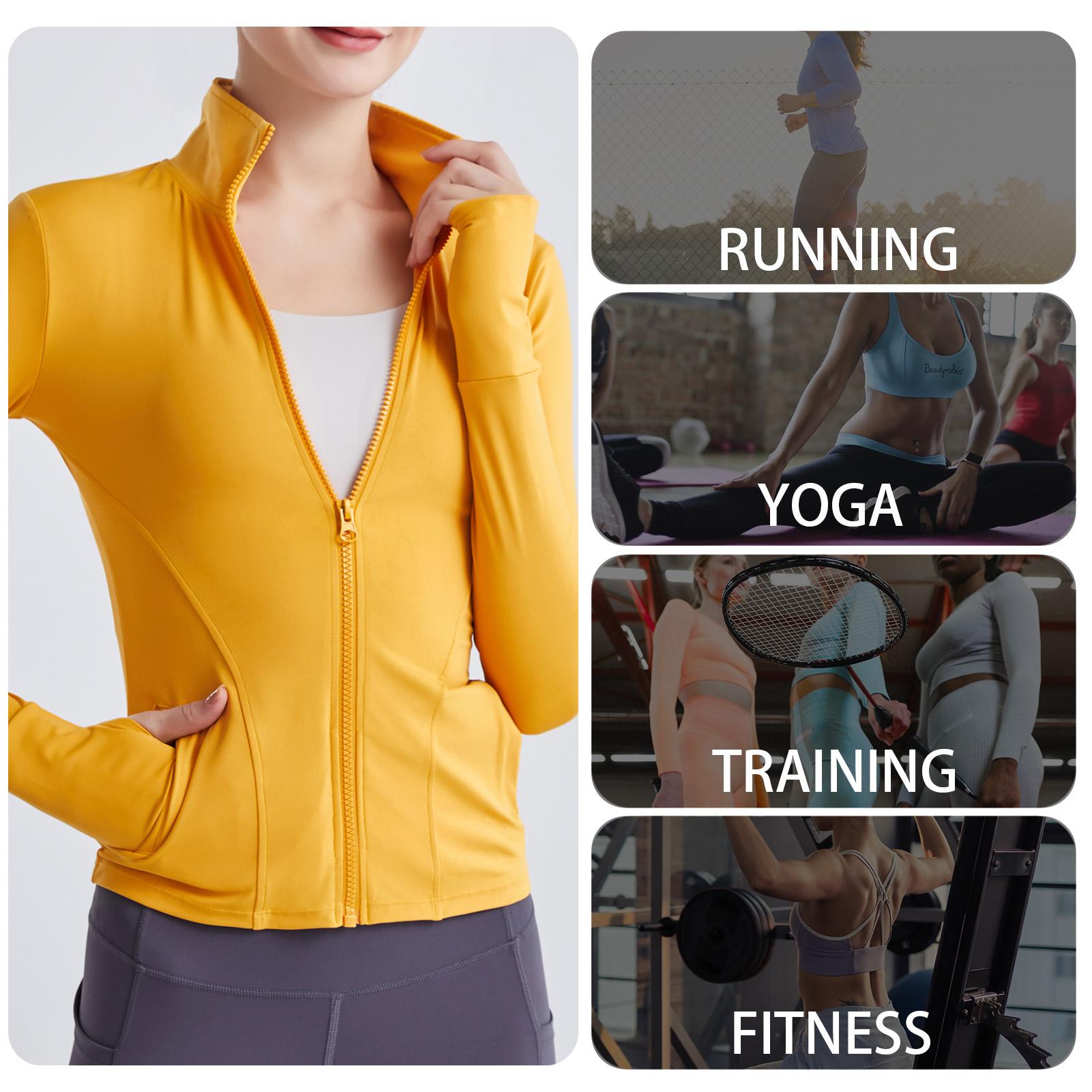 Áo khoác thể thao có dây kéo và xỏ ngón tay cái để tập thể dục, chạy bộ, yoga thoải mái