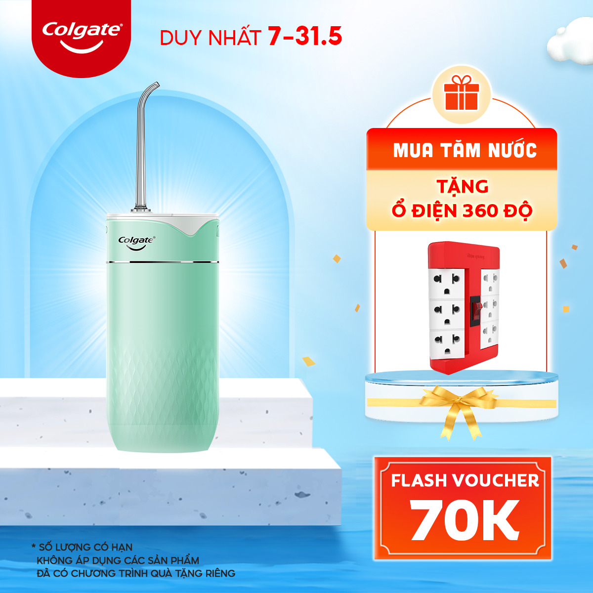 Máy tăm nước Colgate cầm tay IPX7 trắng sáng răng