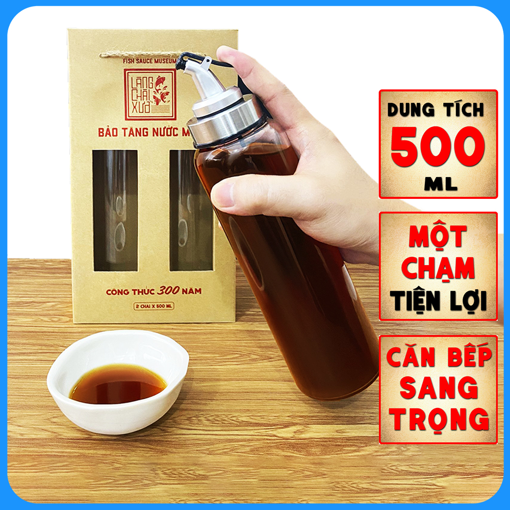 Cặp 2 Bình rót một chạm CAO CẤP One Touch Open đựng nước mắm, dầu ăn - thuỷ tinh siêu nhẹ Borosilicat