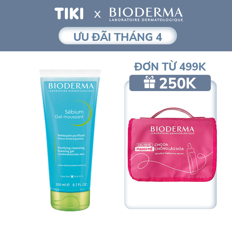 Gel rửa mặt tạo bọt cho da hỗn hợp và da dầu Bioderma Sebium Gel Moussant dạng tuýp - 200ml