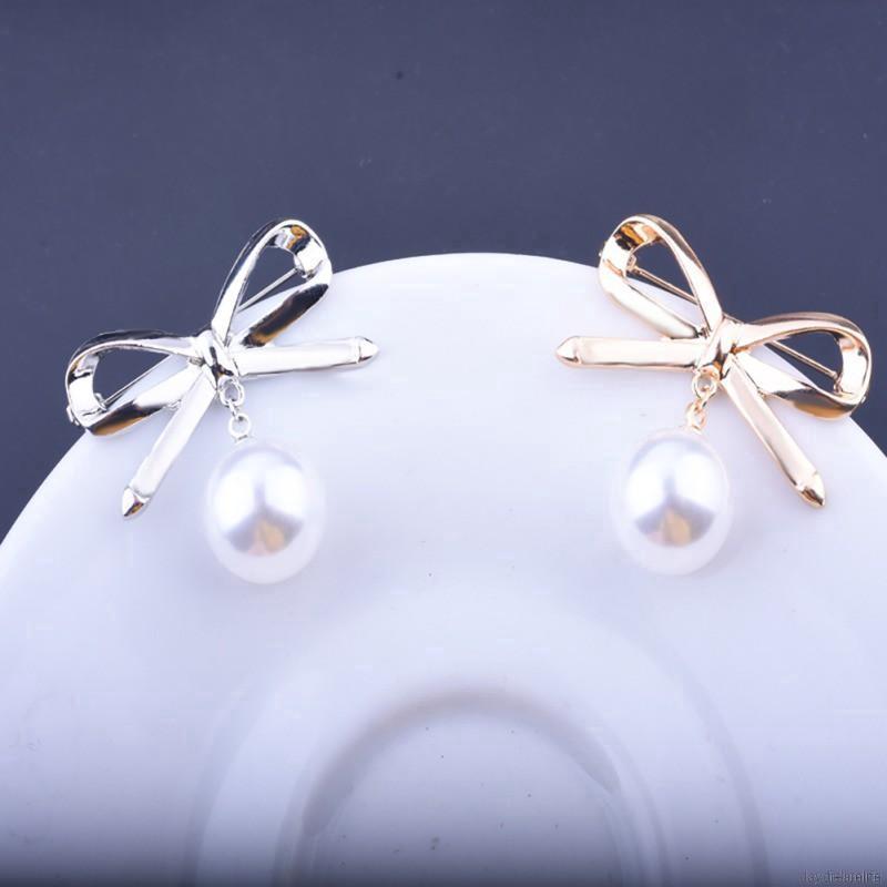 Ghim cài áo hình nơ đính ngọc trai thời trang