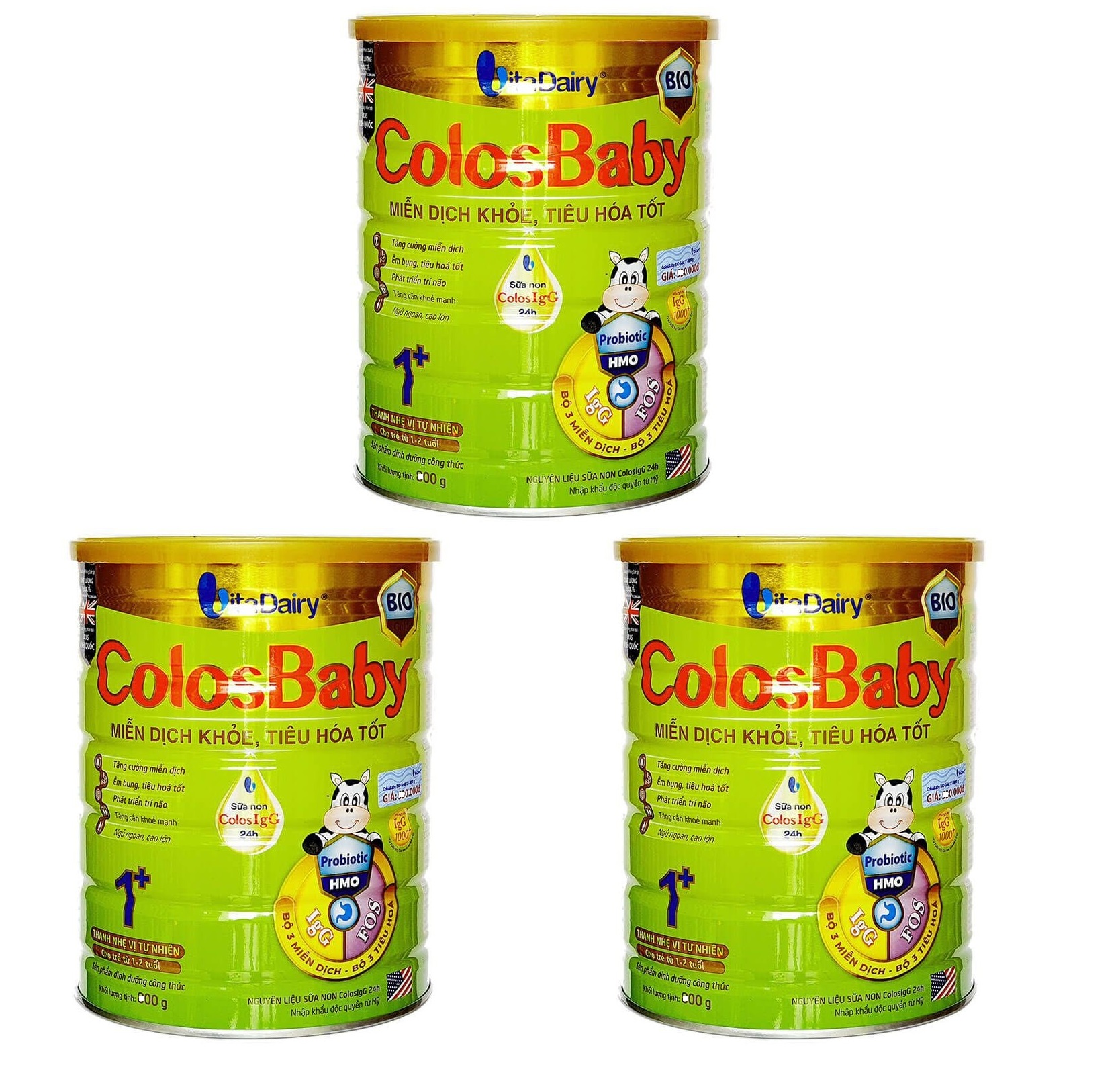Combo 3 lon Sữa Bột Vitadairy COLOSBABY BIO GOLD 1+ lon 800g