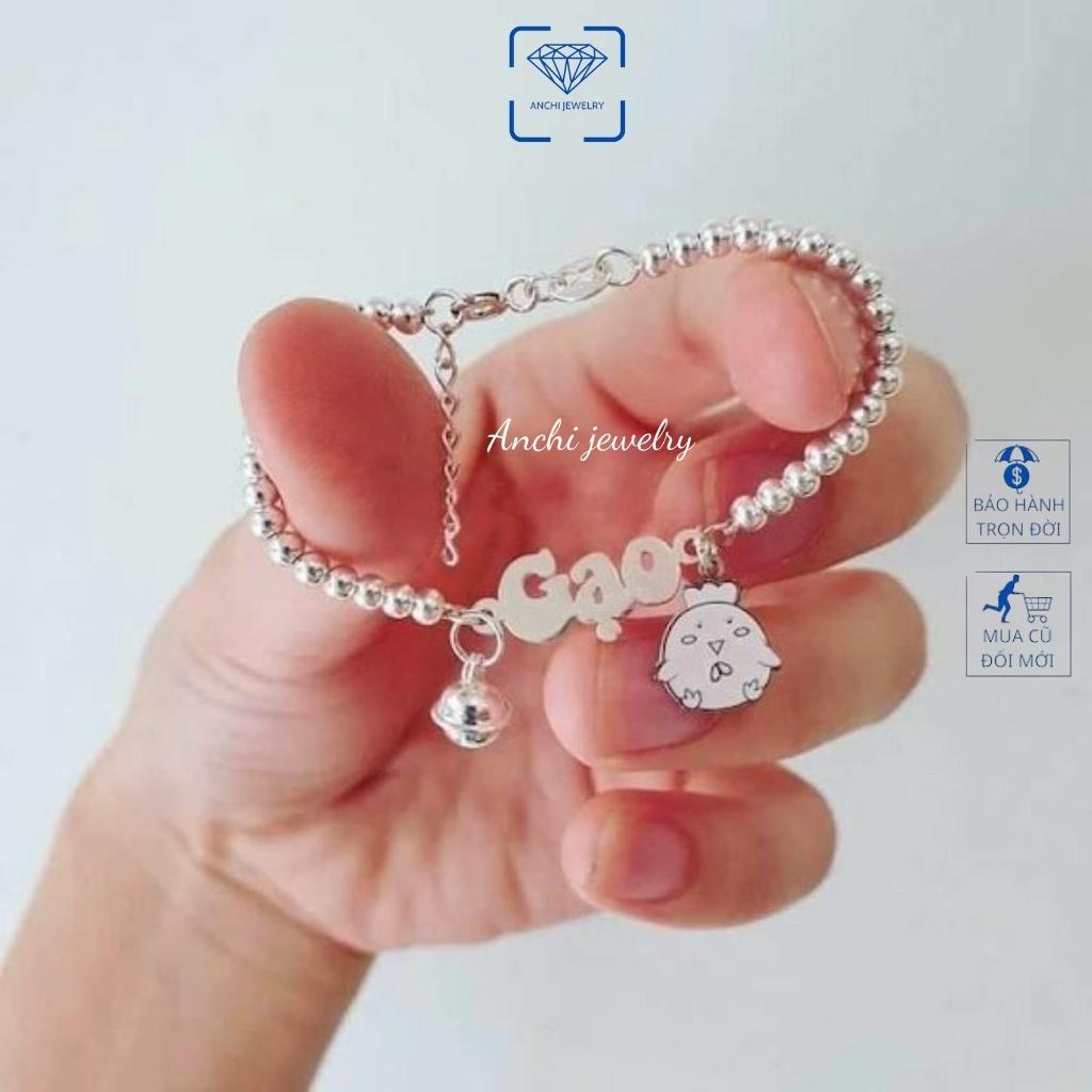 Vòng tay bạc khắc tên cho bé, vòng tay trẻ em bạc nguyên chất, Anchi jewelry