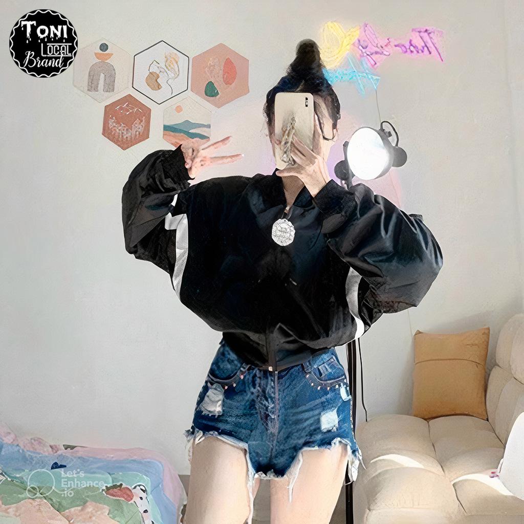 Áo Khoác Dù Form Dơi Croptop 2 lớp Unisex 1 Line tay thân