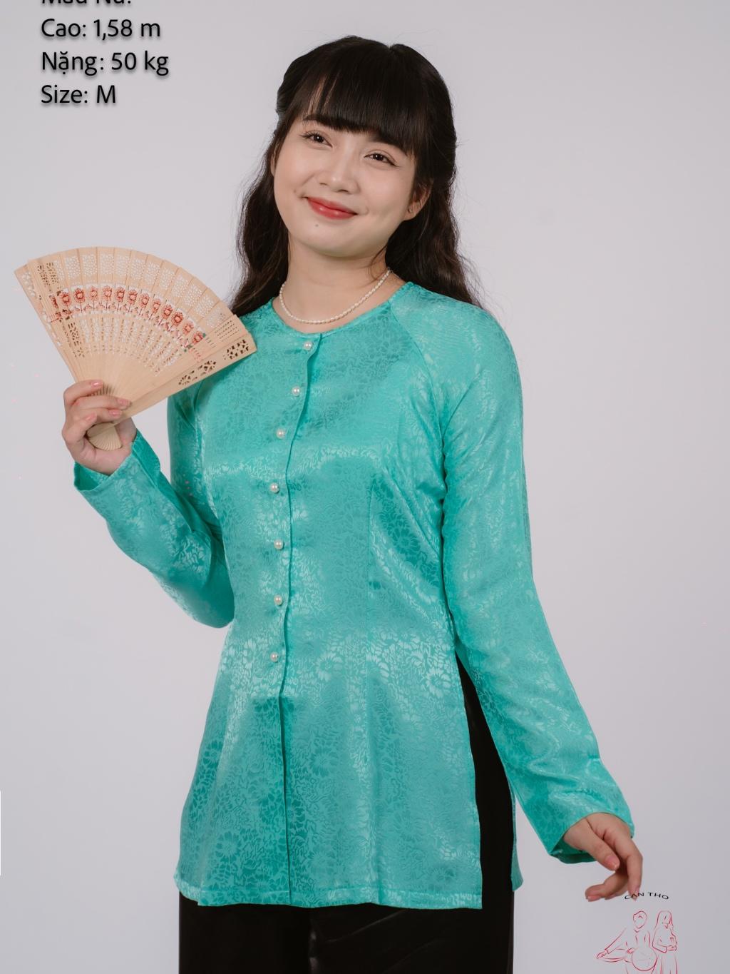 Bộ áo bà ba gấm Trắng/ Hồng lợt/ Xanh dương/ Hồng đào/ Xanh ngọc - Bà ba Bigsize- May sỉ Áo bà ba toàn quốc theo yêu cầu - 1bộ Trắng(1Áo+1Quần)