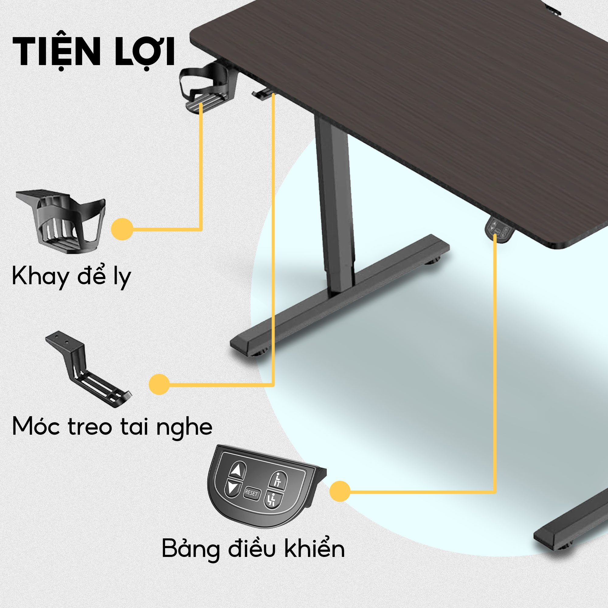 Bàn nâng hạ chiều cao thông minh iCockpit 1460 1675, tặng móc treo tai nghe, giá để ly nước.