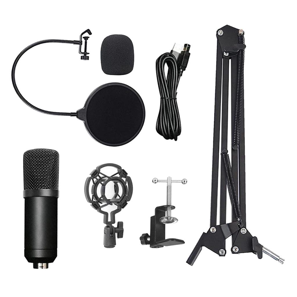 Studio Condenser USB Microphone with Suspension Boom Scissor Arm Stand, for Radio Broadcasting Studio, Voice-Over Sound Studio, Stages, and TV Station