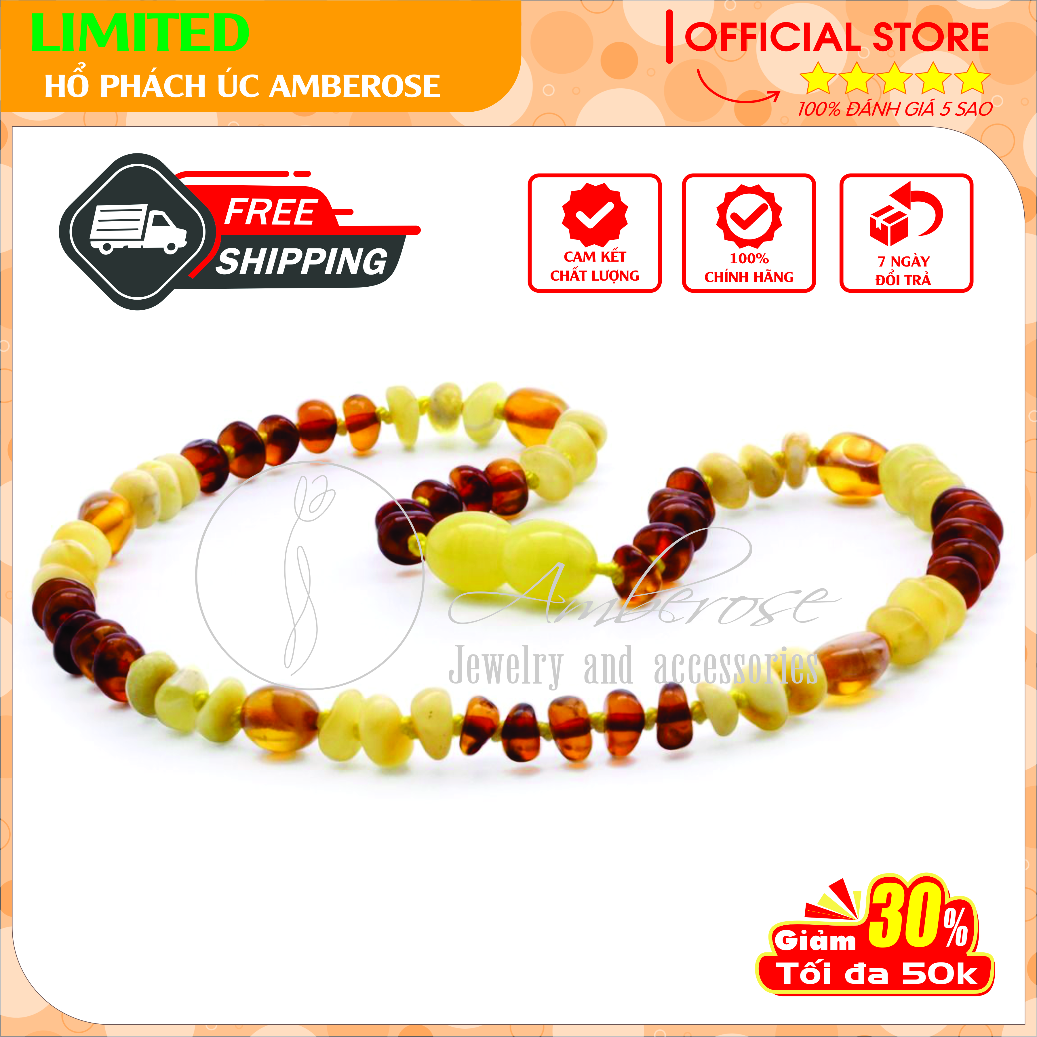 Vòng Cổ Hổ Phách Amber Úc Cho Bé 0 - 10 tuổi VCABLMT97