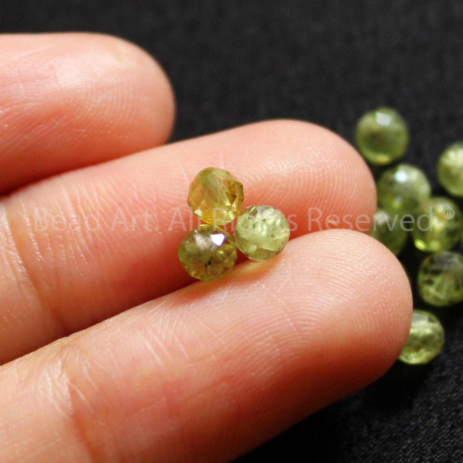 3.5MM Đá Peridot Xanh Lá Tự Nhiên Giác Cắt, Mộc, Hoả, Đá Phối Vòng Tay Phong Thuỷ, Chuỗi Hạt - Bead Art