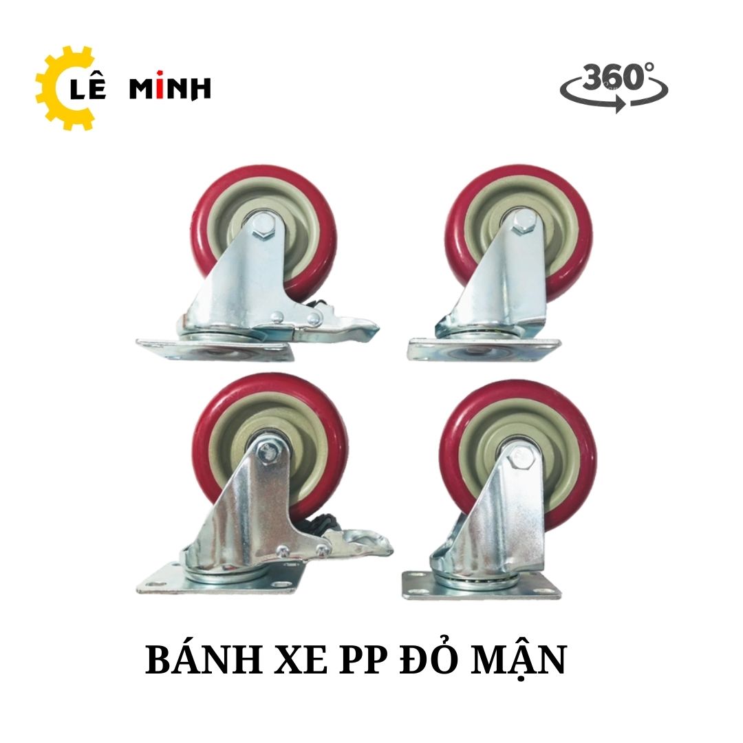 Bánh xe PP Đỏ mận 10cm (Mâm Nhựa) - Tải trọng 70Kg/1 Bánh