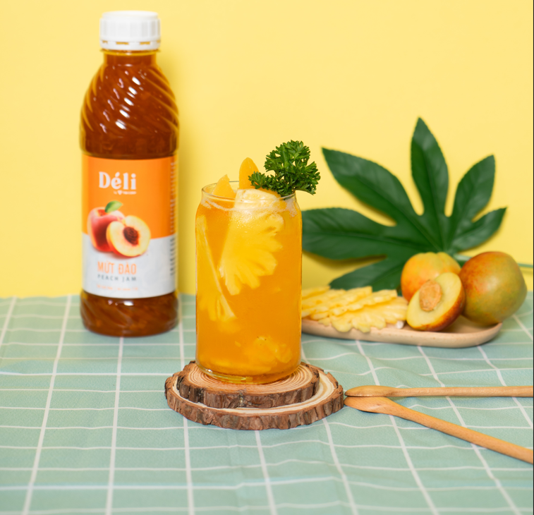 Mứt đào pha chế Déli - chai 1L