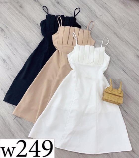 Đầm xòe 2 dây xếp ly ngực xinh lung linh