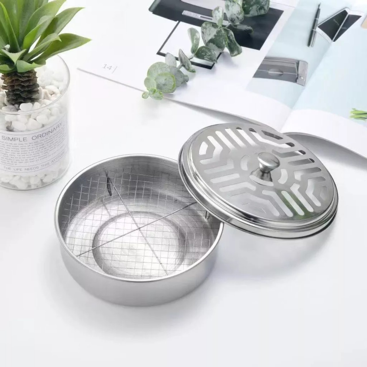 Hộp đựng nhang muỗi có nắp đậy, khay đựng nhang muỗi inox