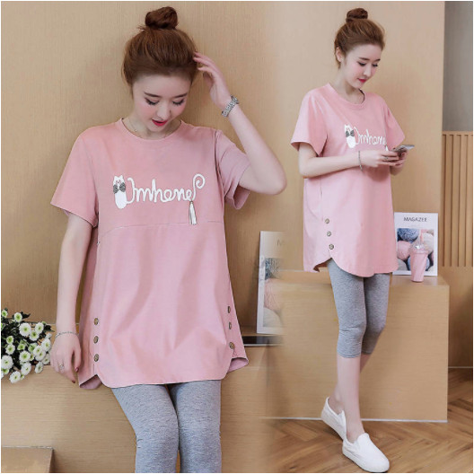 Bộ đồ ngắn mặc bầu thiết kế in mèo hồng dễ thương, sang chảnh, , chất liệu cao cấp BN165