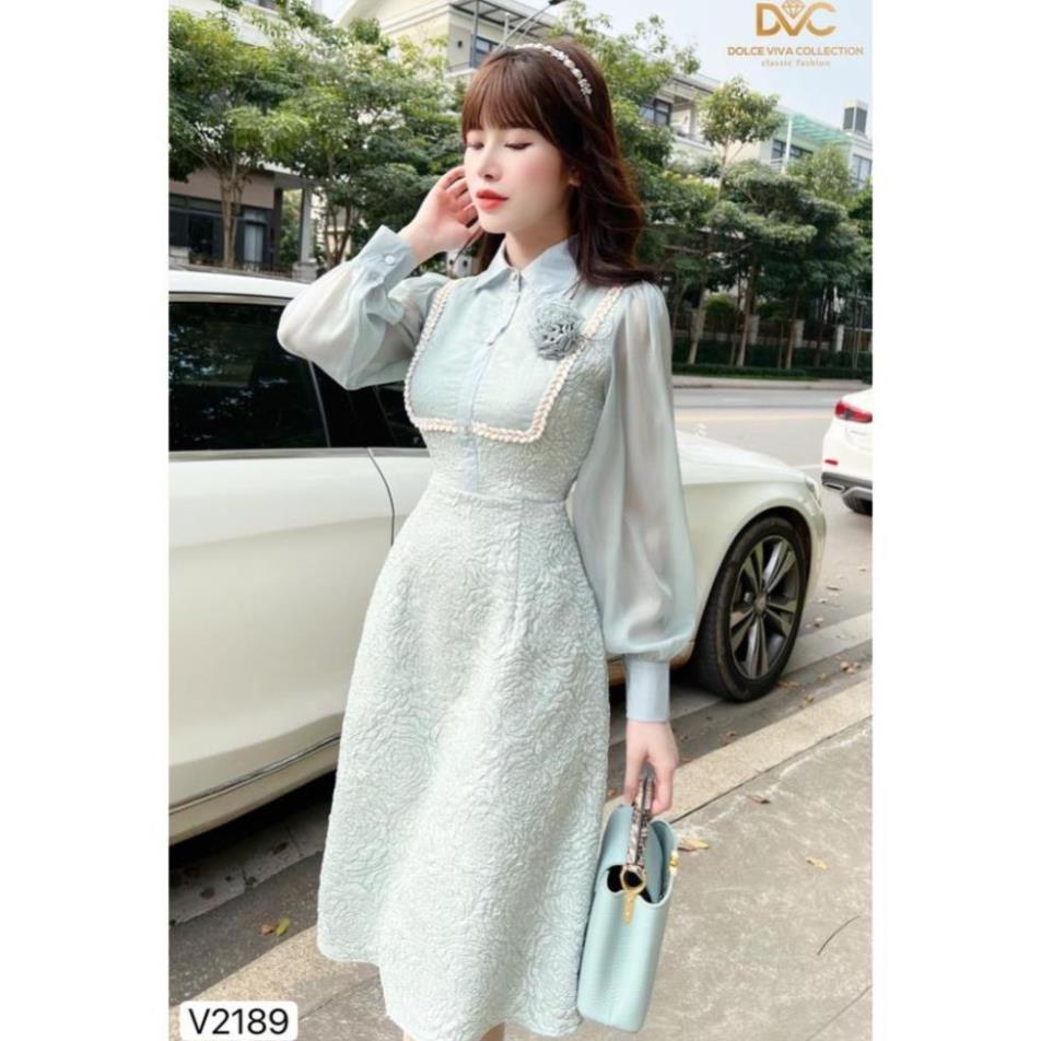 Váy gấm xanh mint thiết kế V2189 - DOLCE VIVA COLLECTION