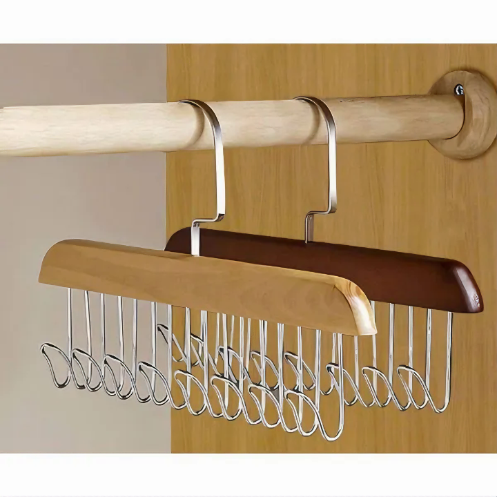 Móc gỗ KGMT08 treo cà vạt thắt lưng cán gỗ 8 nhánh treo đồ đa năng, móc treo áo lót, túi dễ tiện dụng- Hàng chính hãng