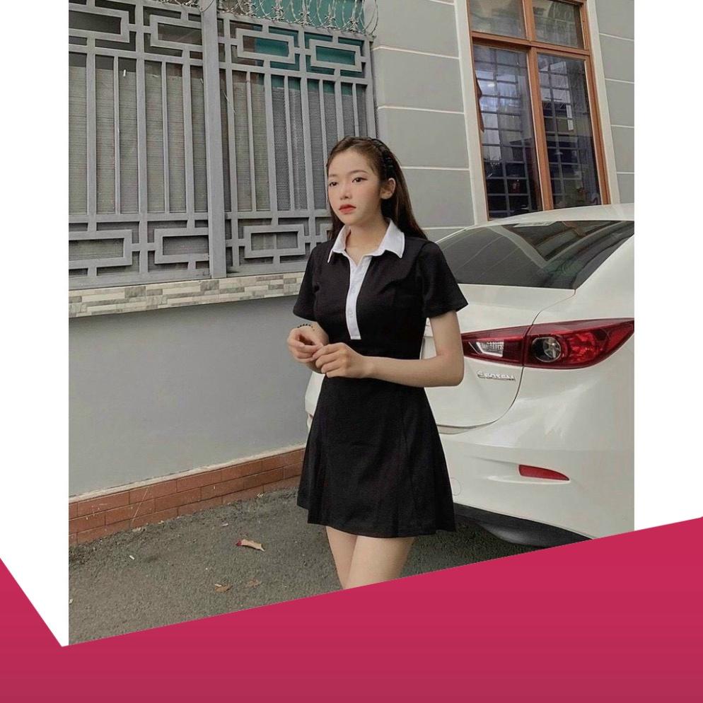Đầm Nữ, Váy Nữ Polo Cổ Phối Trắng Dáng Ôm Siêu Xinh