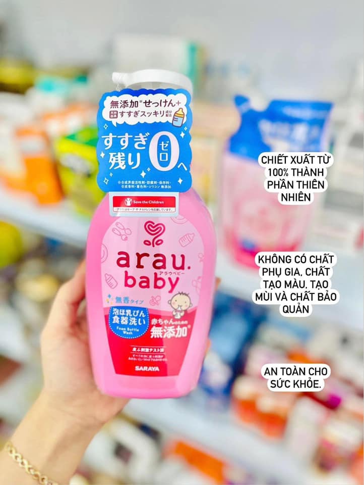 Nước rửa bình sữa Arau Baby 500ml cho bé, dung dịch rửa bình sữa Nhật Bản