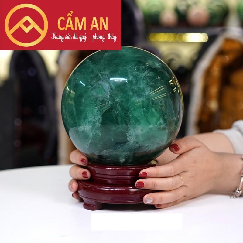 Quả Cầu Phong Thủy Đá Fluorite Tự Nhiên Đường Kính 10- 11cm - Tặng Kèm Đế Gỗ