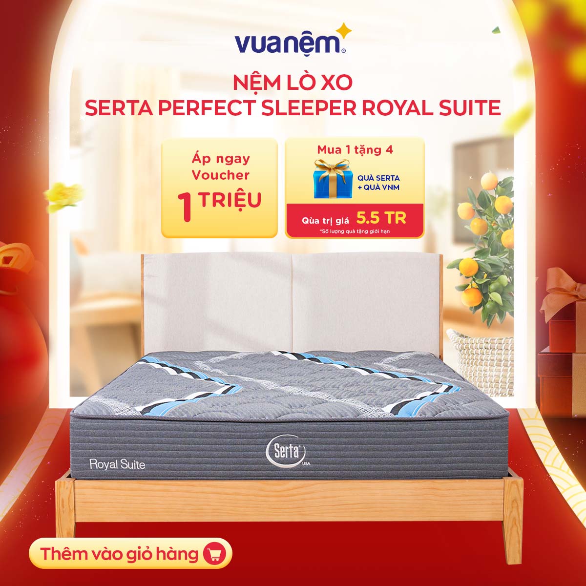 Nệm lò xo nhập khẩu Serta Perfect Sleeper Royal Suite 26 cm