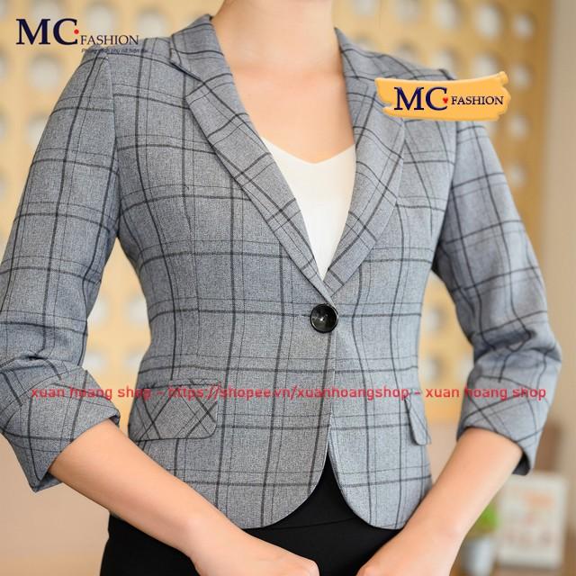 Áo Vest Nữ Blazer Công Sở Đẹp, Tay Lửng, Hai Lớp, Màu Đen, Ghi Xám, Kẻ Sọc Caro Tav391