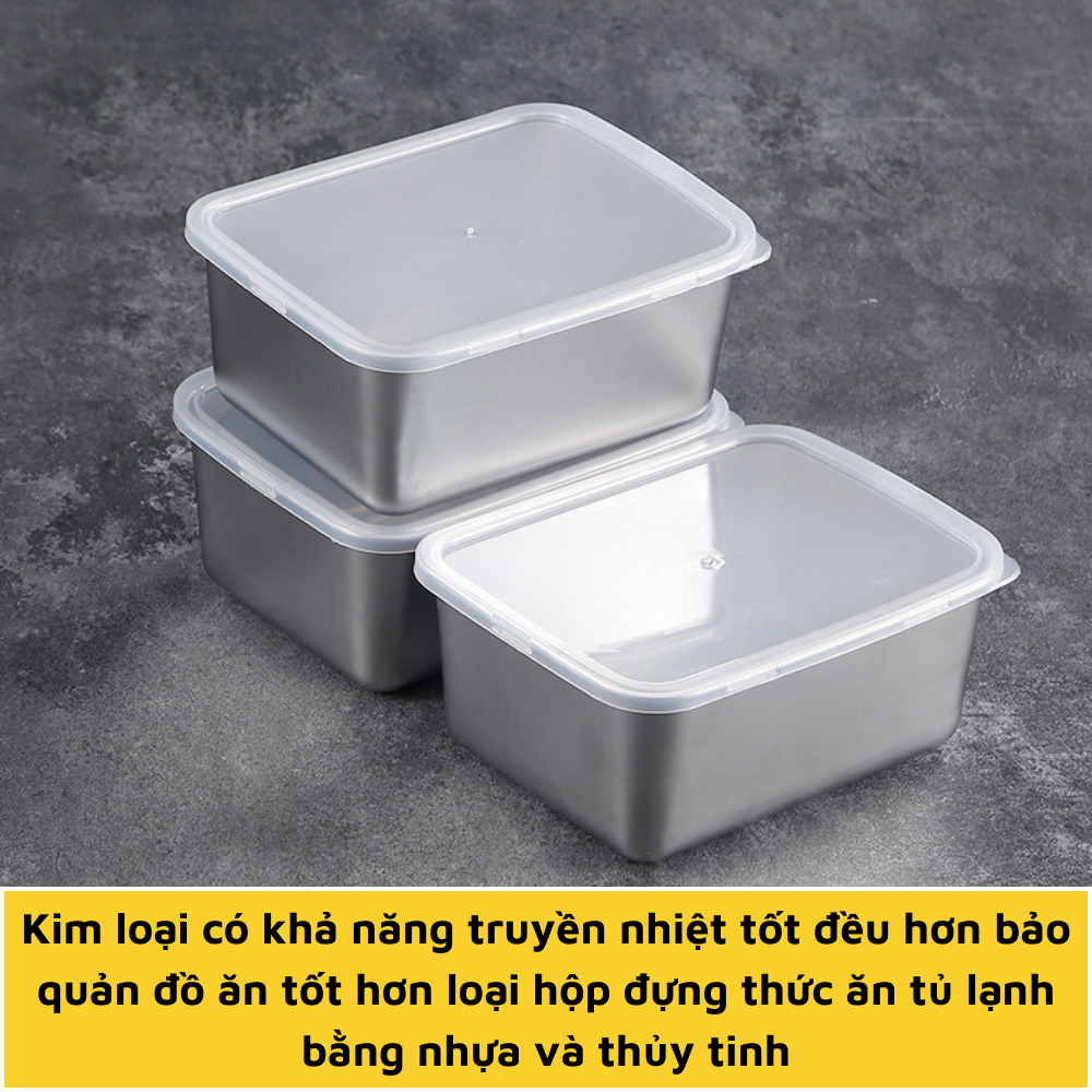 Set 5 hộp inox chống rỉ 304 kèm nắp nhựa bảo quản thực phẩm tủ lạnh đa năng tiện lợi
