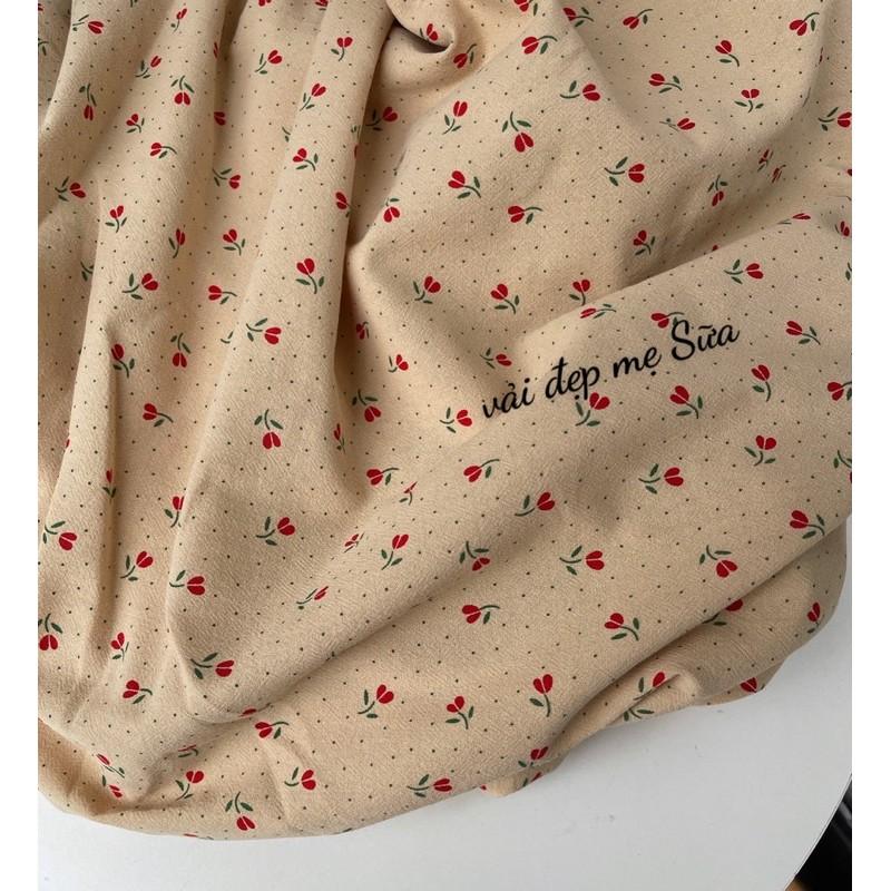 Vải thô đũi mềm mát búp hoa đỏ