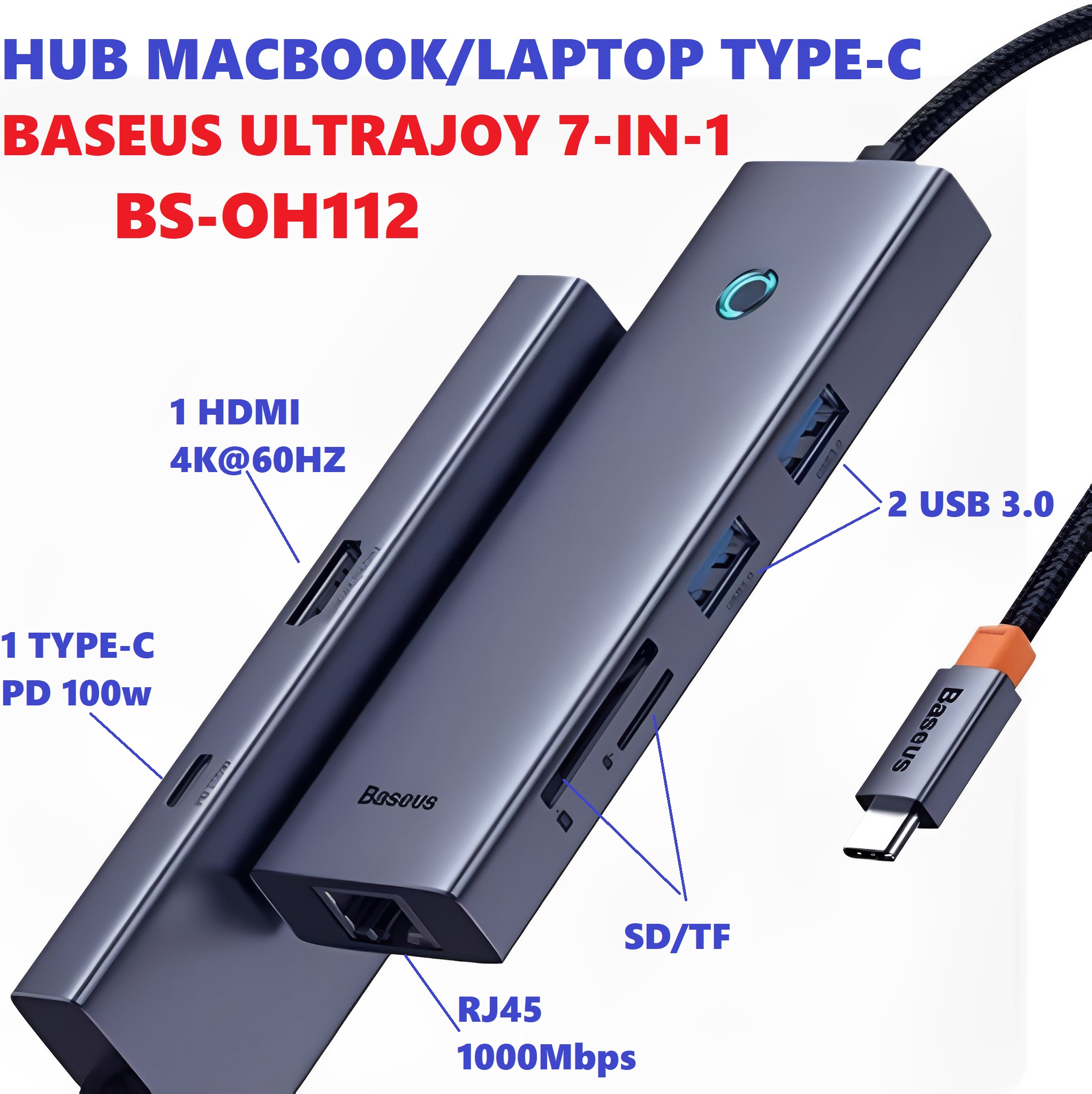 [ Ultrajoy 7 in 1 ] Hub C đa năng mở rộng cổng Macbook và laptop type C ra 7 cổng Baseus Flite  docking station BS-OH112  _ Hàng chính hãng