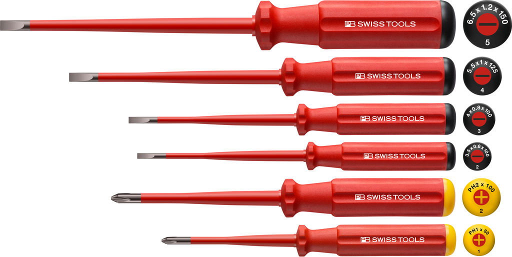 Bộ Tô Vít Gồm 6 Chiếc Mũi Slim Thon Gọn PB Swiss Tools 5542.SL Cách Điện 1000 Volt Sản Xuất Tại Thụy Sỹ