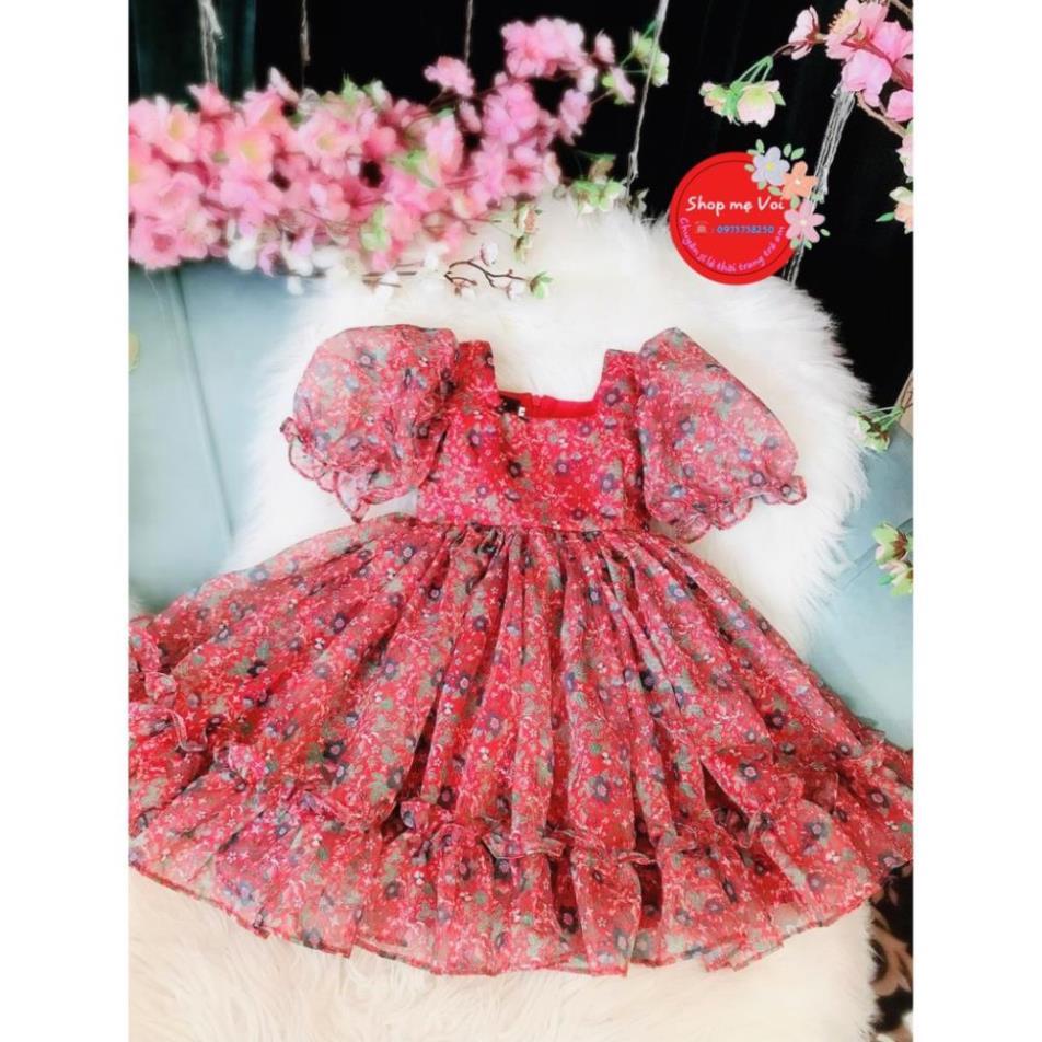 Váy bé gái, đầm bé gái hoa nhí màu đỏ cực xinh cho bé gái từ 1-10 tuổi tại Mom's Choice